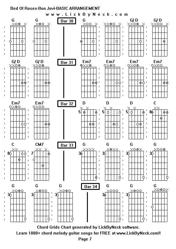 Chord Grids Chart of chord melody fingerstyle guitar song-Bed Of Roses-Bon Jovi-BASIC ARRANGEMENT,generated by LickByNeck software.